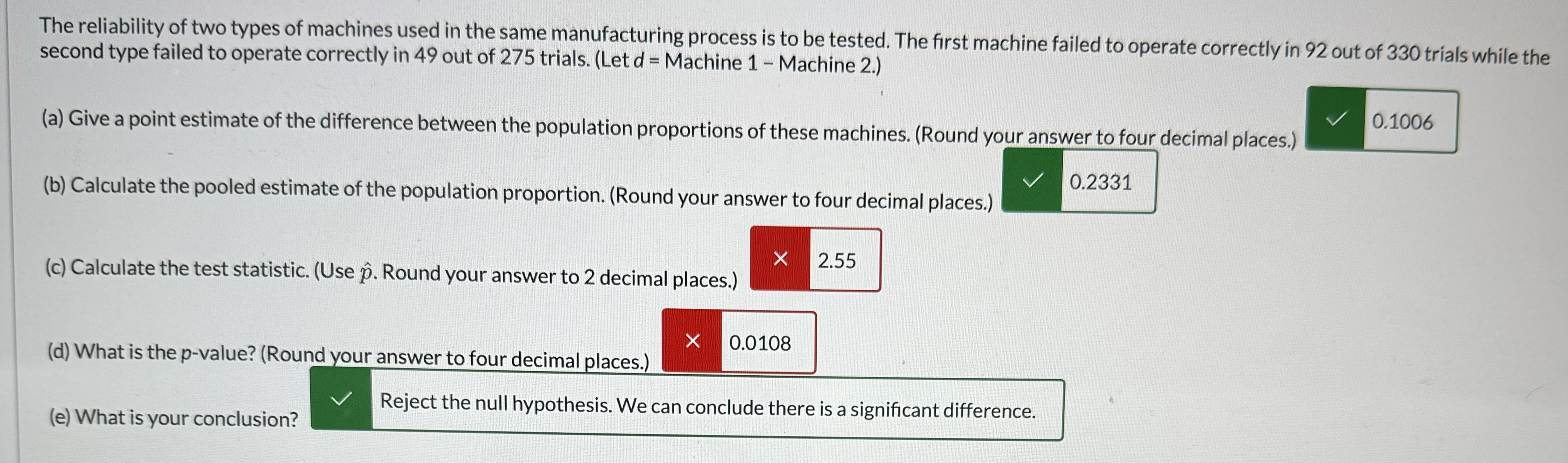 Solved The reliability of two types of machines used in the | Chegg.com