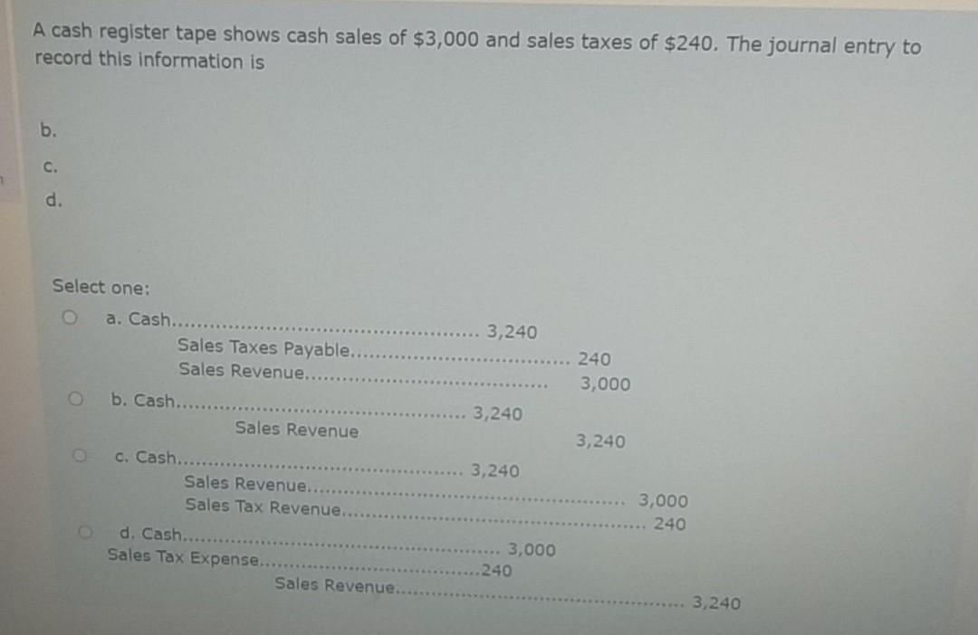 Solved A cash register tape shows cash sales of 3,000 and