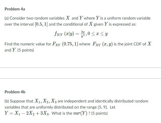 Solved Problem 4a (a) Consider two random variables X and Y | Chegg.com