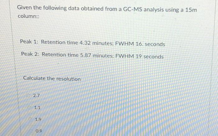 Solved Given the following data obtained from a GC-MS | Chegg.com