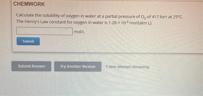 Solved Calculate the solubility of oxygen in water at a | Chegg.com