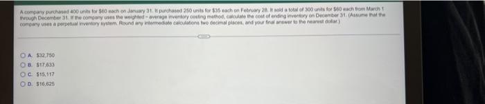 Solved A company purchased 400 units for $60 nach on January | Chegg.com