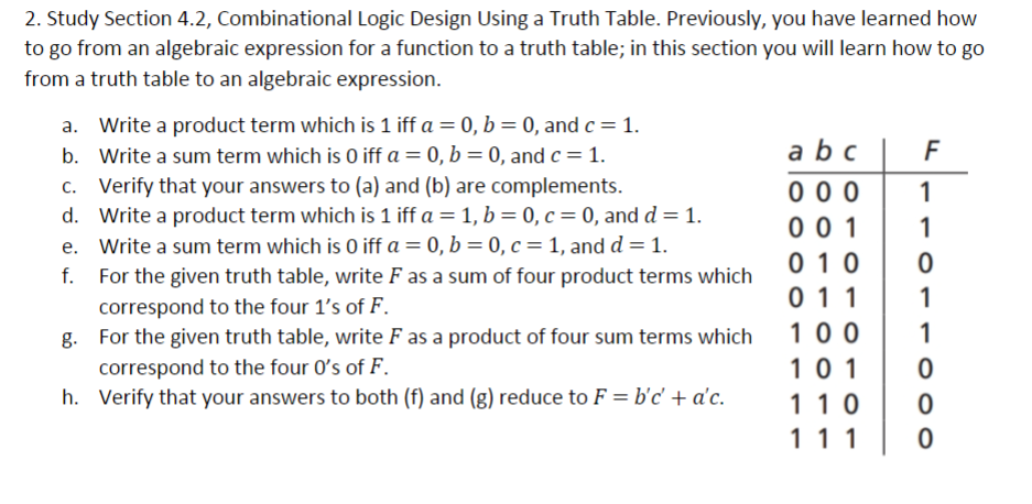 Solved Study Section 4.2, ﻿Combinational Logic Design Using | Chegg.com