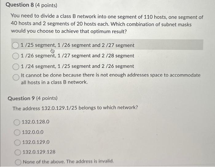 Solved you need to divide a class b network into one segment chegg