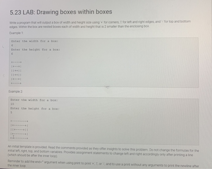 Solved 5.23 LAB Drawing boxes within boxes Write a program
