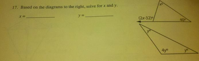 Solved Based on the diagrams to the right, solve for x and y | Chegg.com