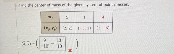 Solved Find the center of mass of the given system of point | Chegg.com