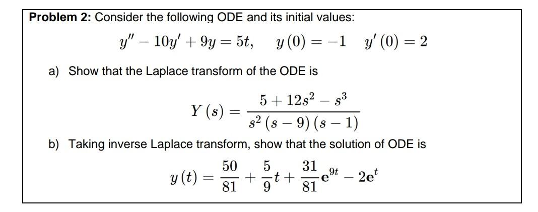Solved Problem 2: Consider the following ODE and its initial | Chegg.com