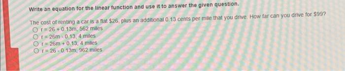 Solved Write an equation for the linear function and use it | Chegg.com