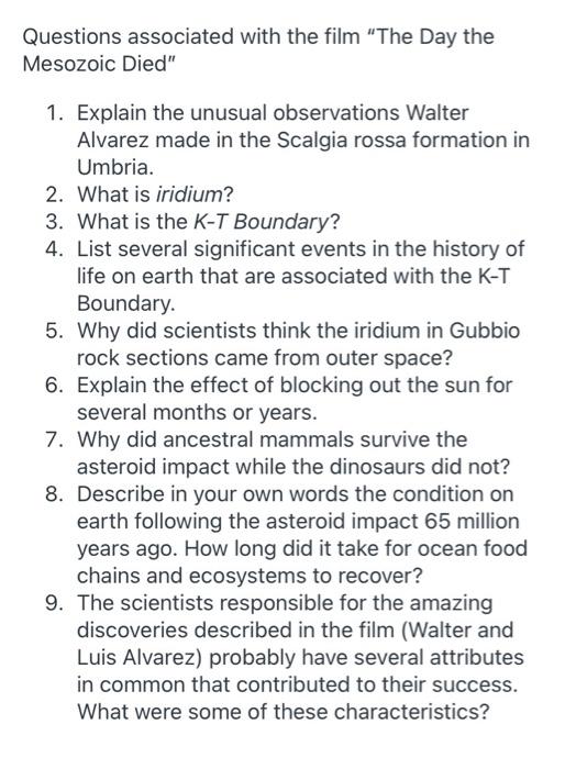 The Day The Mesozoic Died Worksheet