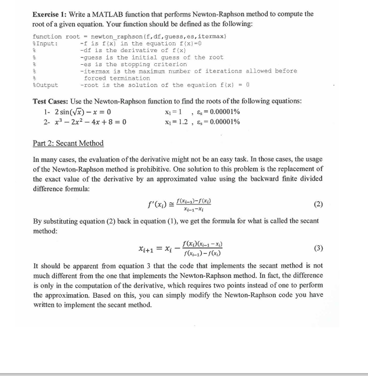 Solved Exercise 1: Write a MATLAB function that performs | Chegg.com