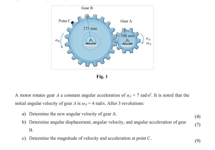 Solved Gear B Point Gear A 175 mm 100 mm OA OA Fig. 1 A | Chegg.com