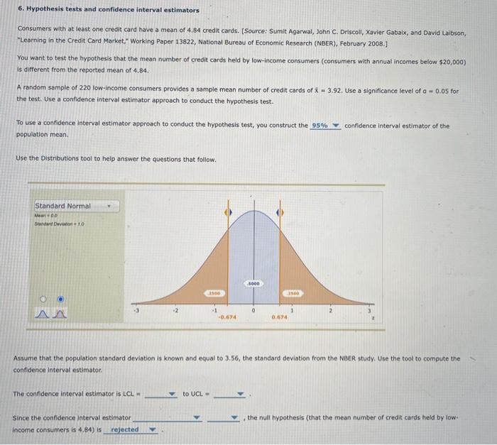 Solved 6. Hypothesis tests and confidence interval | Chegg.com