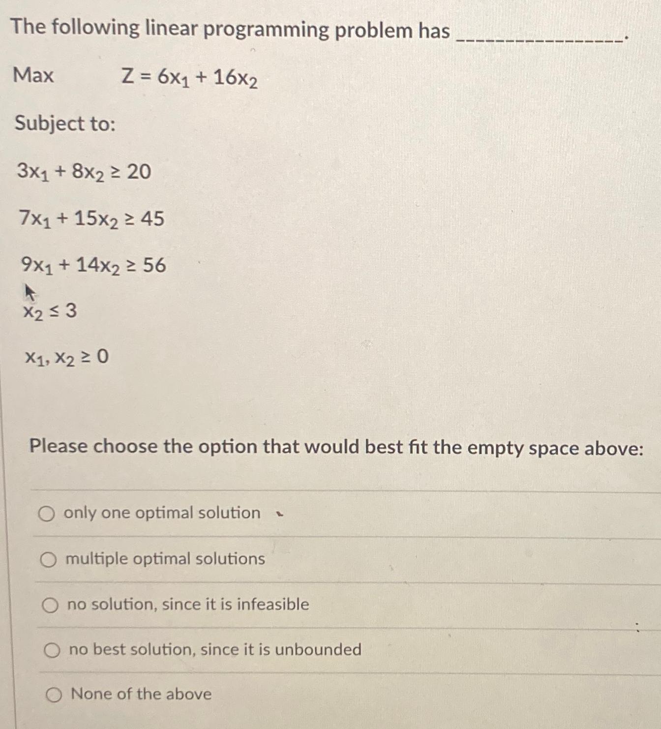 Solved The following linear programming problem | Chegg.com