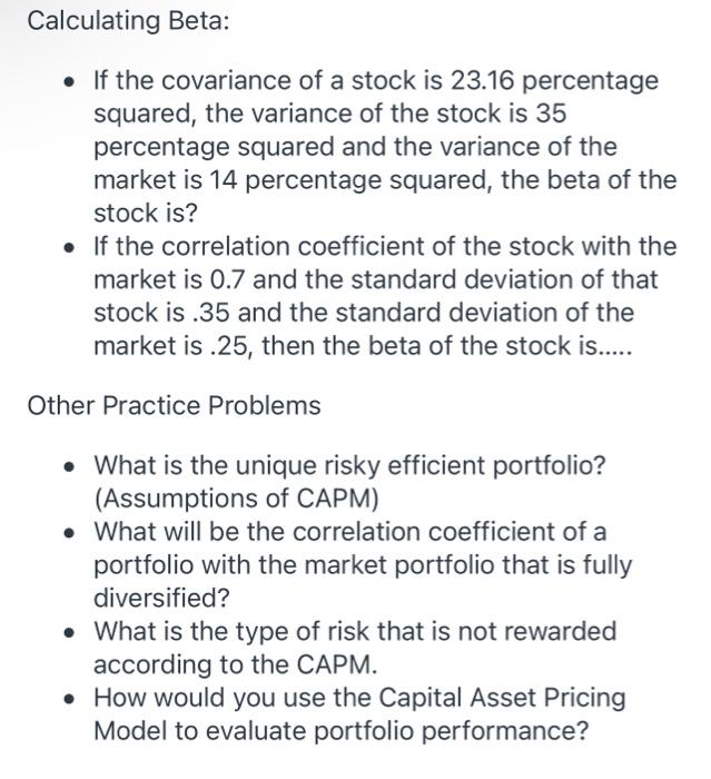 Solved Calculating Beta: • If the covariance of a stock is | Chegg.com