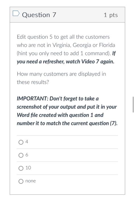 Solved Question 9 1pts Write a query that uses the IN | Chegg.com