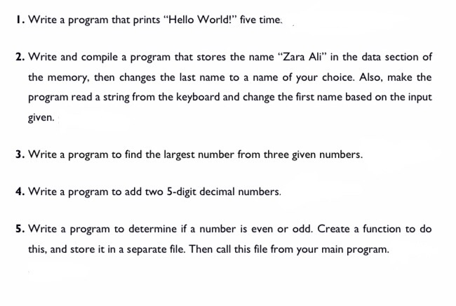 Solved 1. Write a program that prints "Hello World!" five | Chegg.com