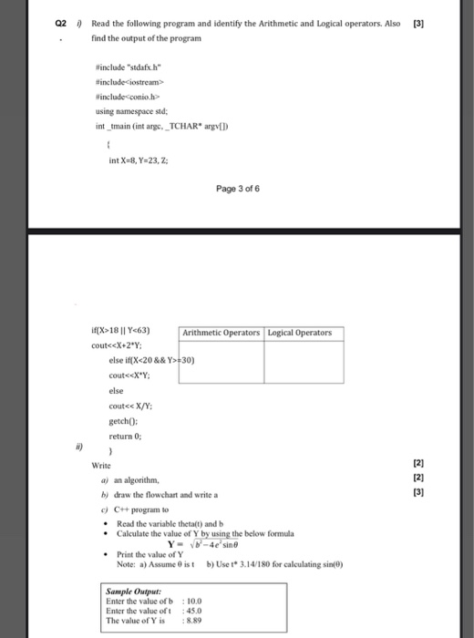Solved [3] Q2 ) Read the following program and identify the | Chegg.com