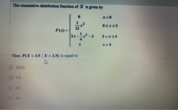 Solved The cumulative distribution function of X is given by | Chegg.com