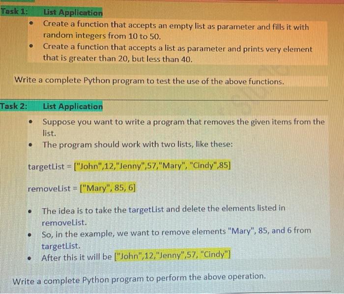 Solved Task 1: . List Application Create a function that | Chegg.com