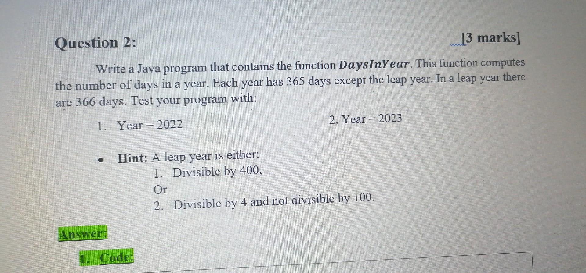 Solved w Question 2: [3 marks] Write a Java program that | Chegg.com