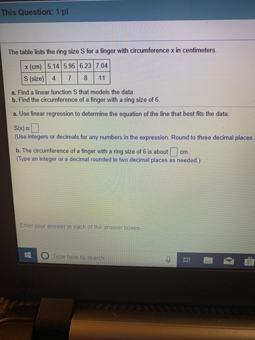 Solved This Question 1 Pt The Table Lists Ring Size 1 Pt The Table Lists Ring Size