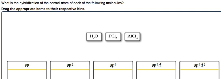 Solved What is the hybridization of the central atom of each | Chegg.com