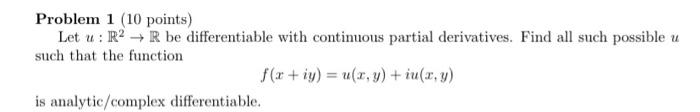 Solved Problem 1 (10 points) Let u:R2→R be differentiable | Chegg.com