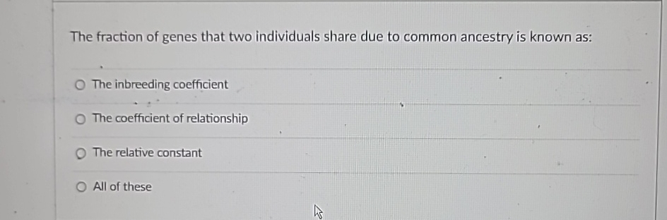 Solved The fraction of genes that two individuals share due | Chegg.com