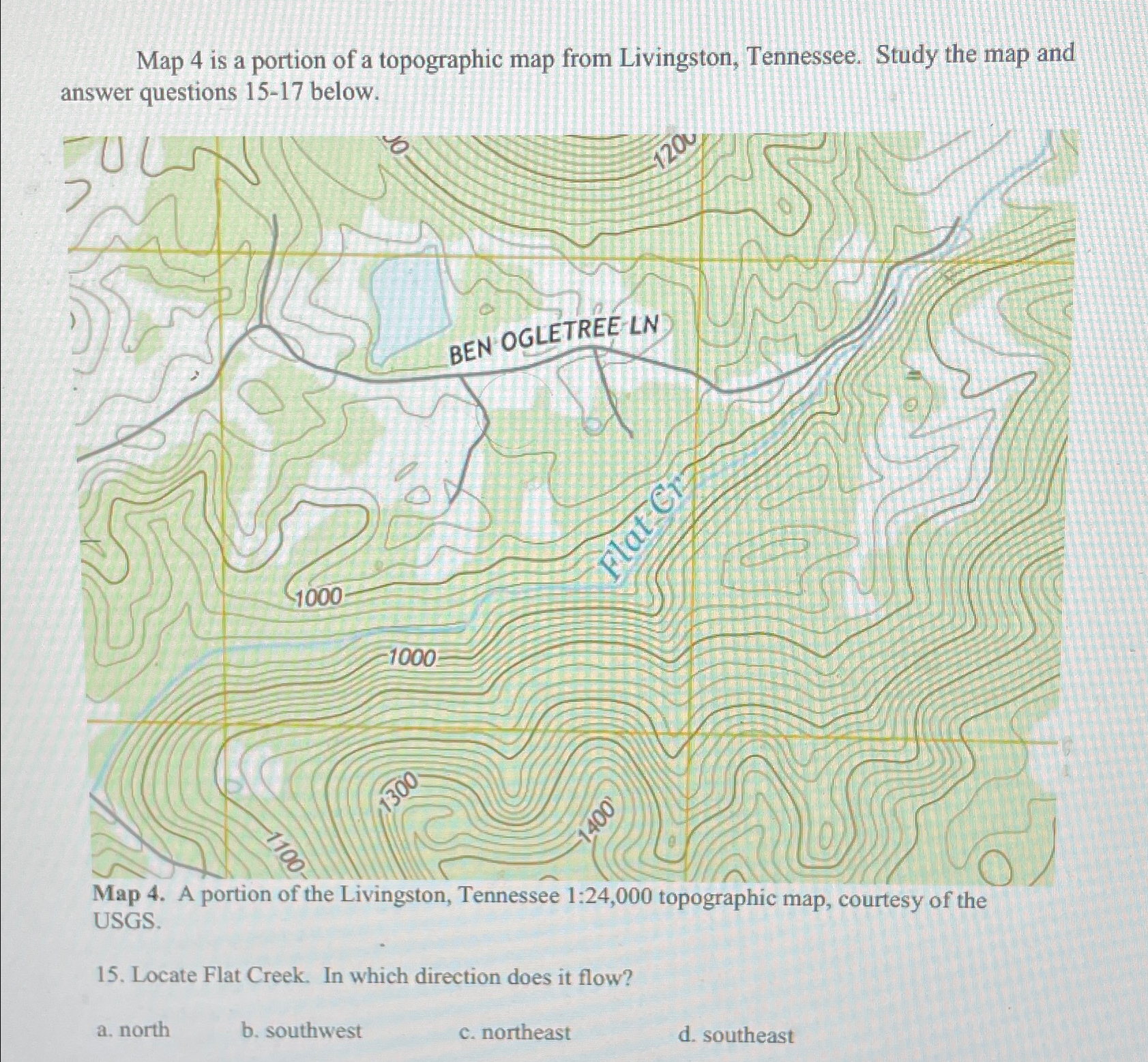 Solved Map 4 ﻿is a portion of a topographic map from | Chegg.com