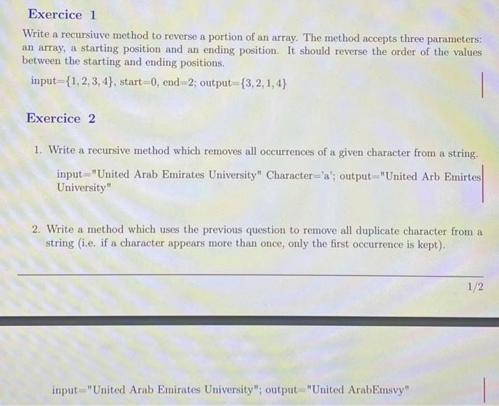 Solved Write a recursiuve method to reverse a portion of an | Chegg.com