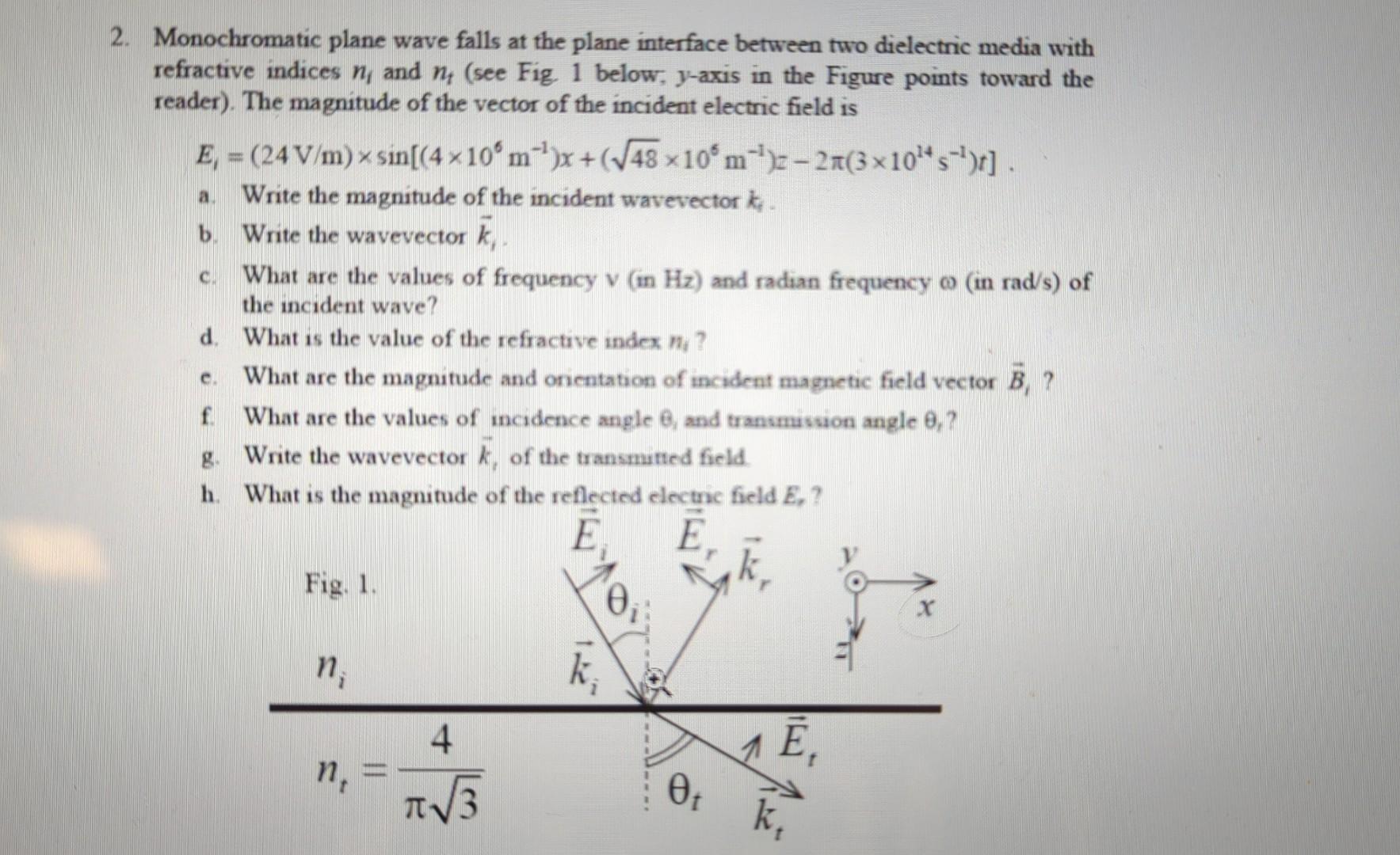 Solved Monochromatic plane wave falls at the plane interface | Chegg.com