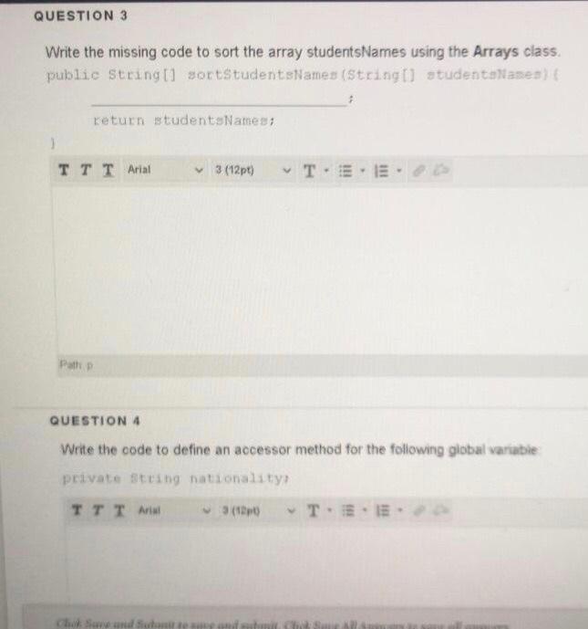 Solved QUESTION 3 Write the missing code to sort the array | Chegg.com