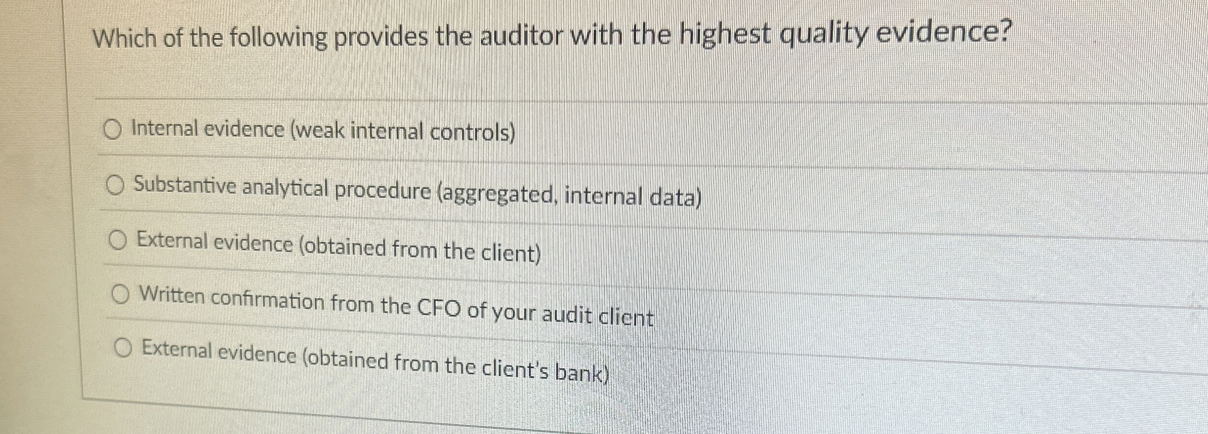 Solved Which of the following provides the auditor with the | Chegg.com
