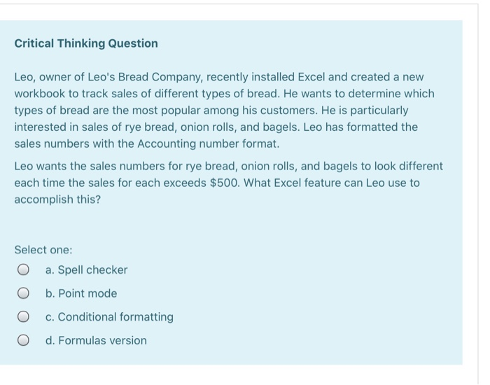 Solved Critical Thinking Question Leo Owner Of Leo S Bre Chegg Com Terms in this set (16). chegg