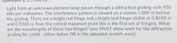 Solved Light from an unknown element lamp passes through a | Chegg.com