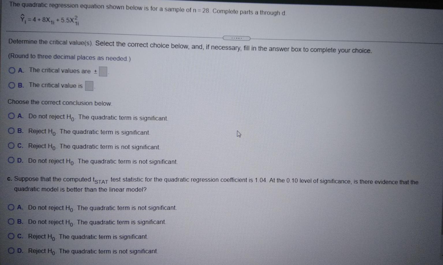 Solved Ssible The Quadratic Regression Equation Shown Below | Chegg.com