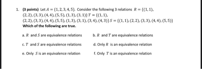 Solved 1. (3 Points) Let A = {1,2,3,4,5). Consider The | Chegg.com