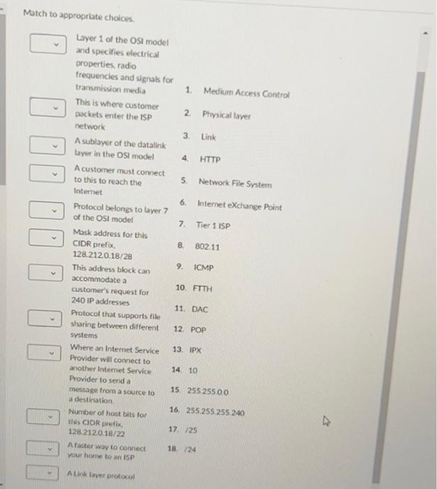 Solved Match to appropriate choices. Layer 1 of the OSI | Chegg.com