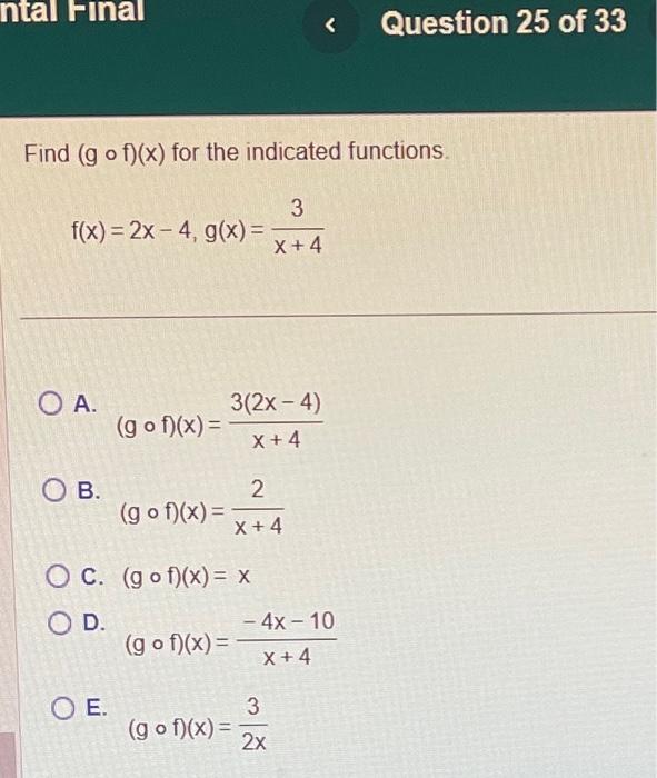 Solved Find G∘f X For The Indicated Functions