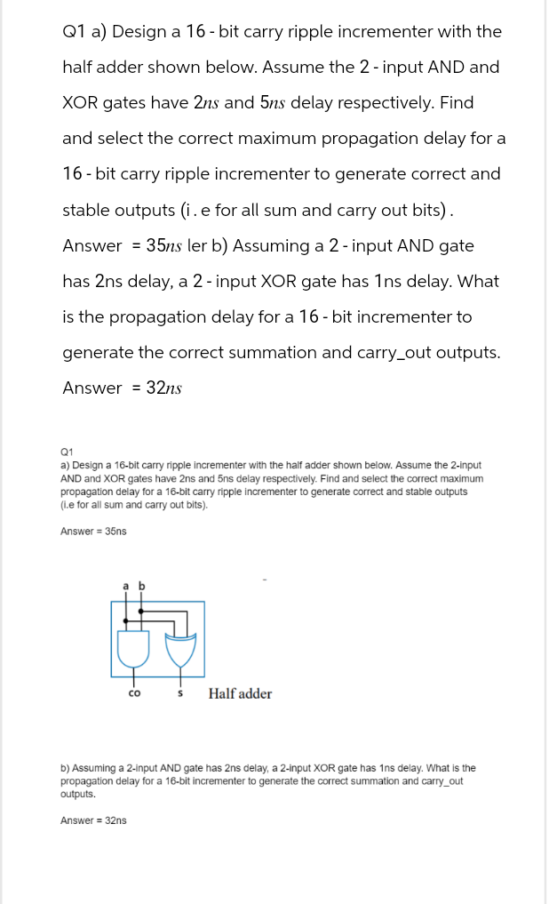 Solved Q1 ﻿a) ﻿Design a 16 - ﻿bit carry ripple incrementer | Chegg.com