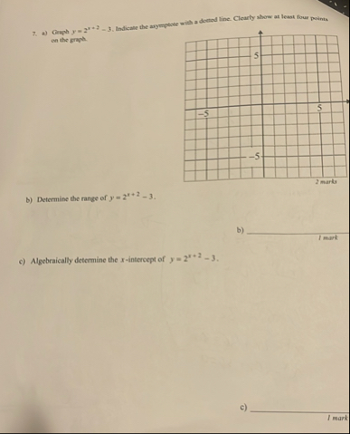 Solved a) Graph y=2x+2-3. Indicate the asymptote with a | Chegg.com