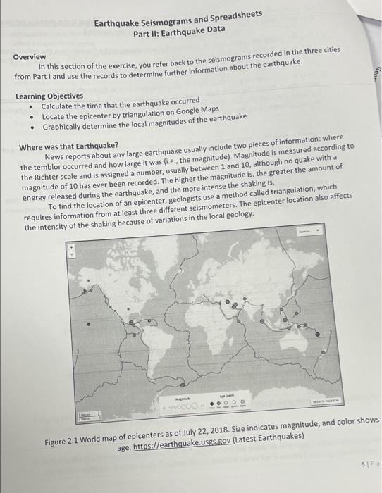 Earthquake Seismograms and Spreadsheets Part II: | Chegg.com