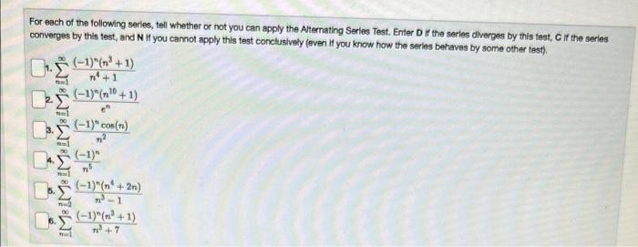 Solved For each of the following series, tell whether or not | Chegg.com