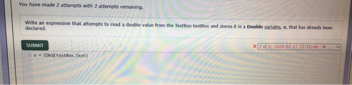 Solved You have made 2 attempts with 3 attempts remaining. | Chegg.com