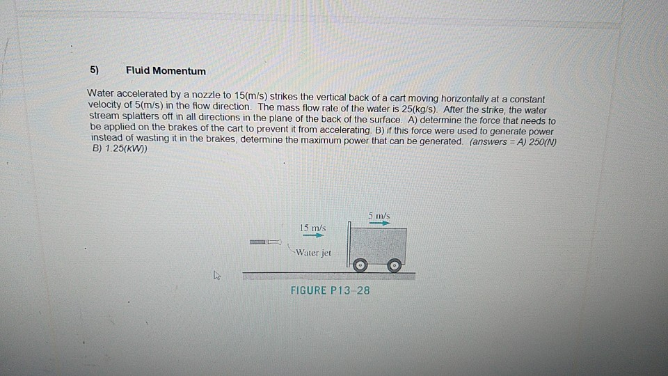 Solved 5) Fluid Momentum Water Accelerated By A Nozzle To | Chegg.com