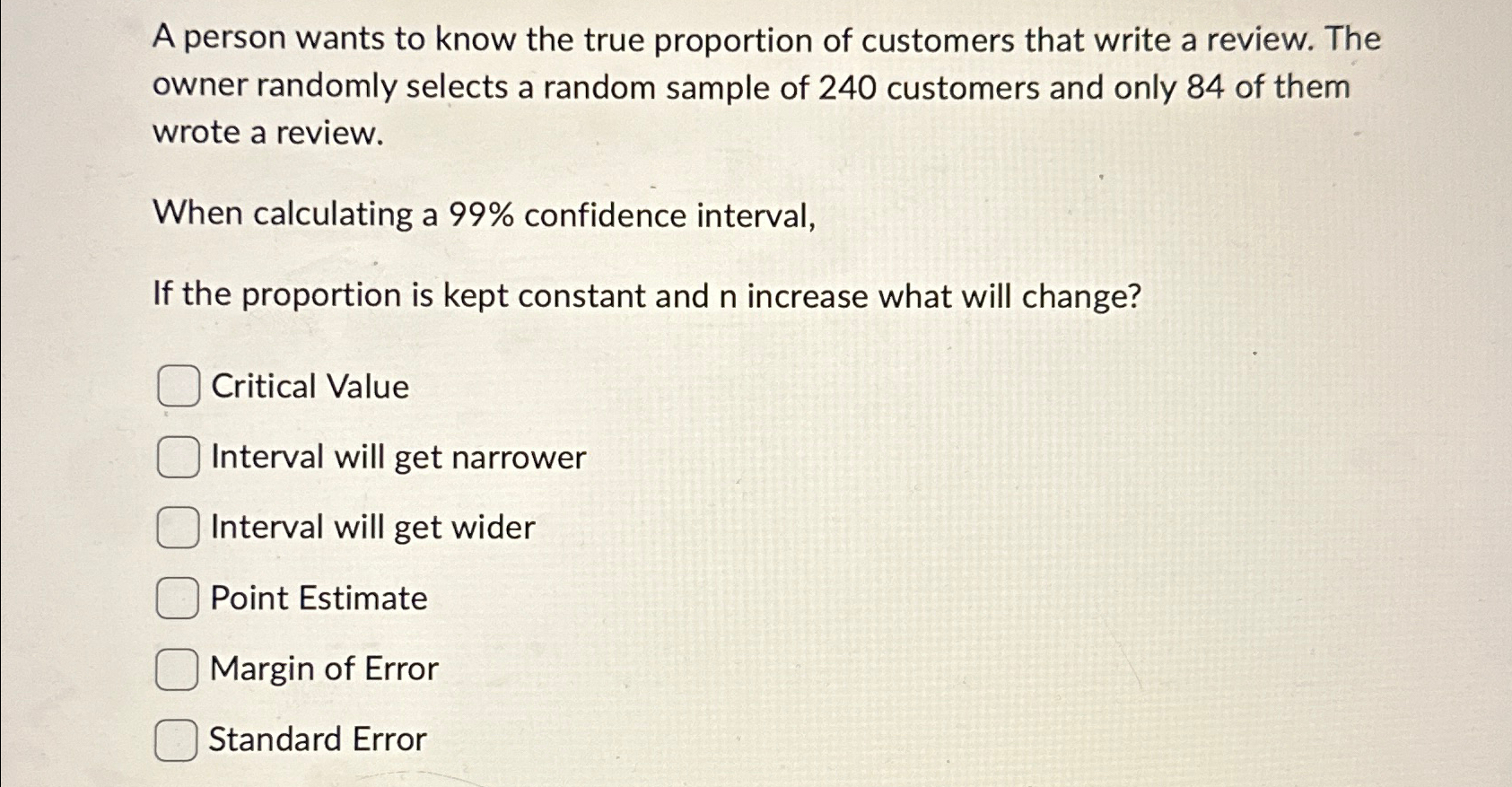 Solved A person wants to know the true proportion of | Chegg.com