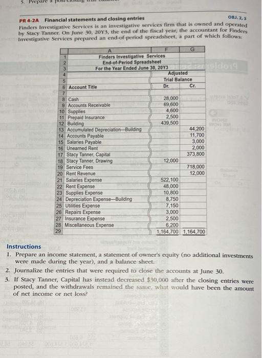 Solved 5. Prepare OBJ. 2,3 PR 4-ZA Financial statements and | Chegg.com