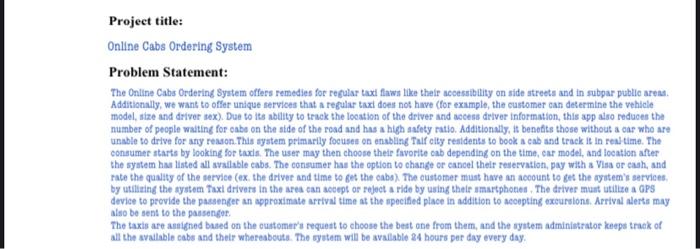 Solved Problem Statement: The Online Cabs Ordering System | Chegg.com