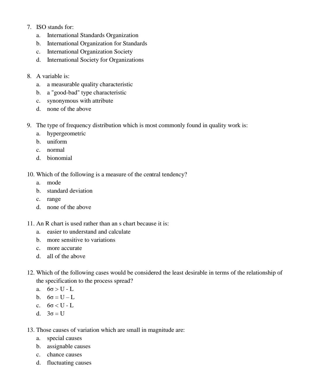 Solved a. 7. ISO stands for: International Standards | Chegg.com